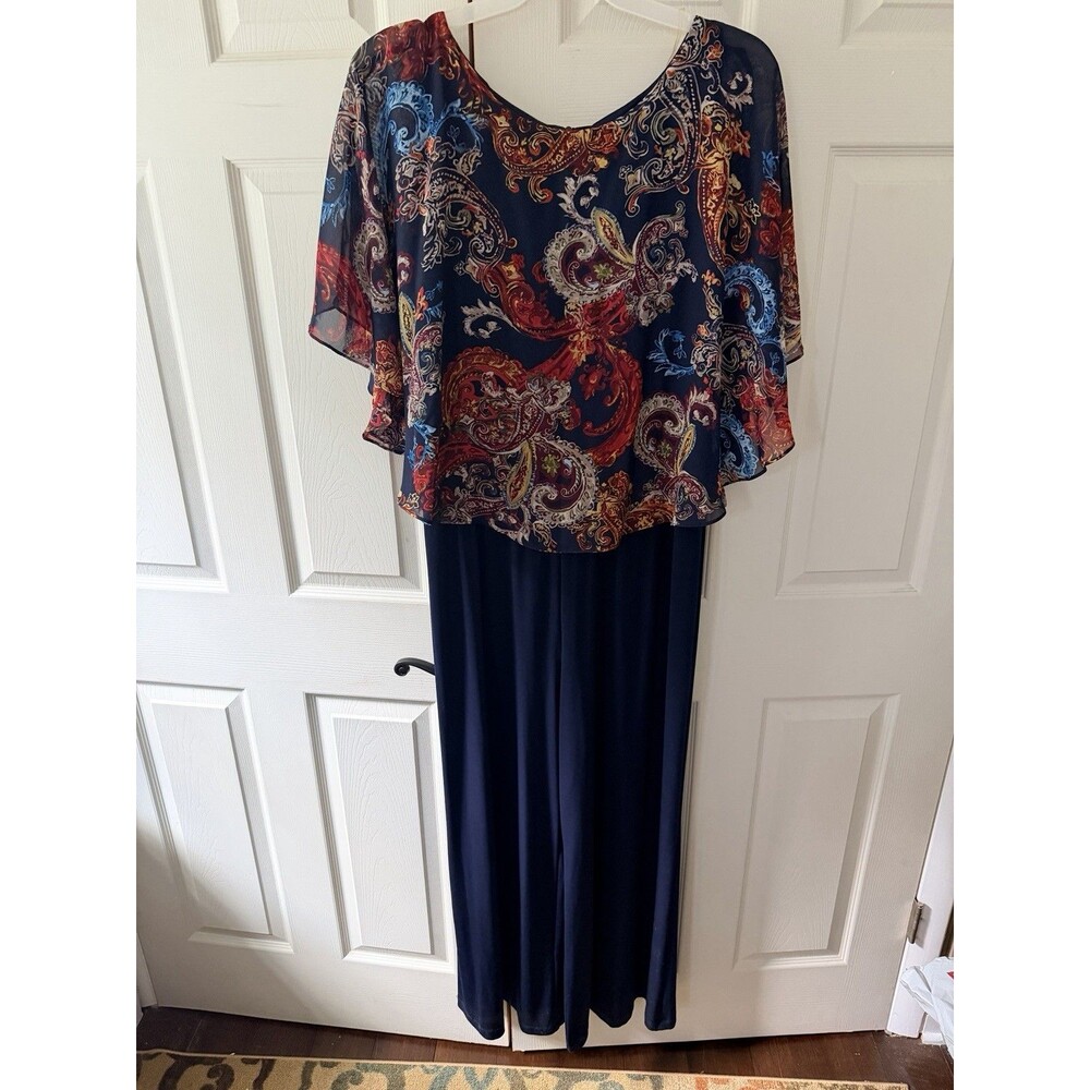Connected Jumpsuit Womens Plus Sz 18W Floral Chiffon Cape Wide Leg Minimal Chic - Picture 9 of 9